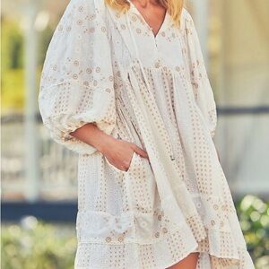 Boho Eyelet Mini Dress in Cream